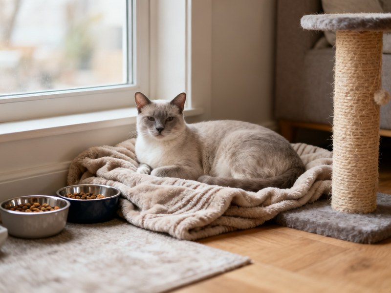 Кошка привыкает к новому дому